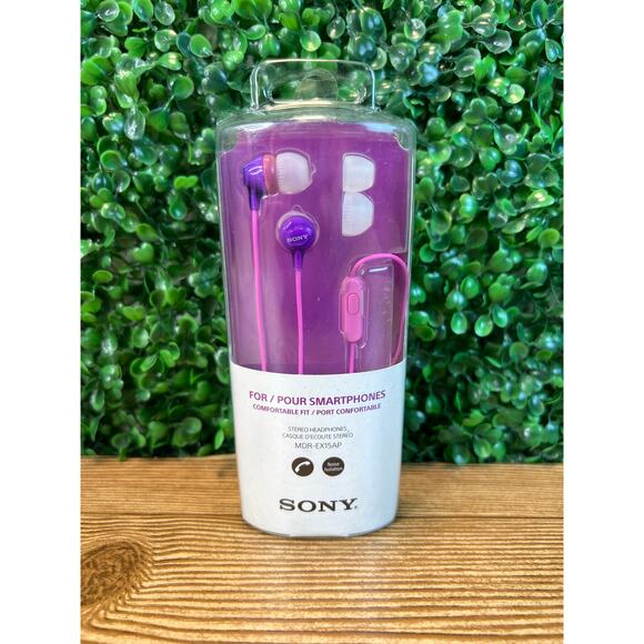 Sony MDR-EX15AP Stereo Headphones Earbuds Purple w/Noise Isolation & Microphone - Picture 1 of 8